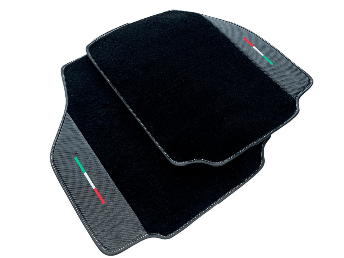 Black Floor Mats For Ferrari 488 Pista Spider 2019-2021 With Carbon Fiber Leather