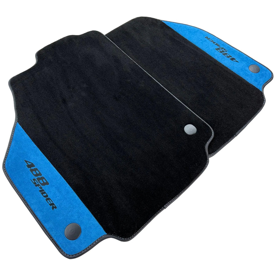 Black Floor Mats For Ferrari 488 Spider 2015-2022 With Blue Alcantara Leather - AutoWin