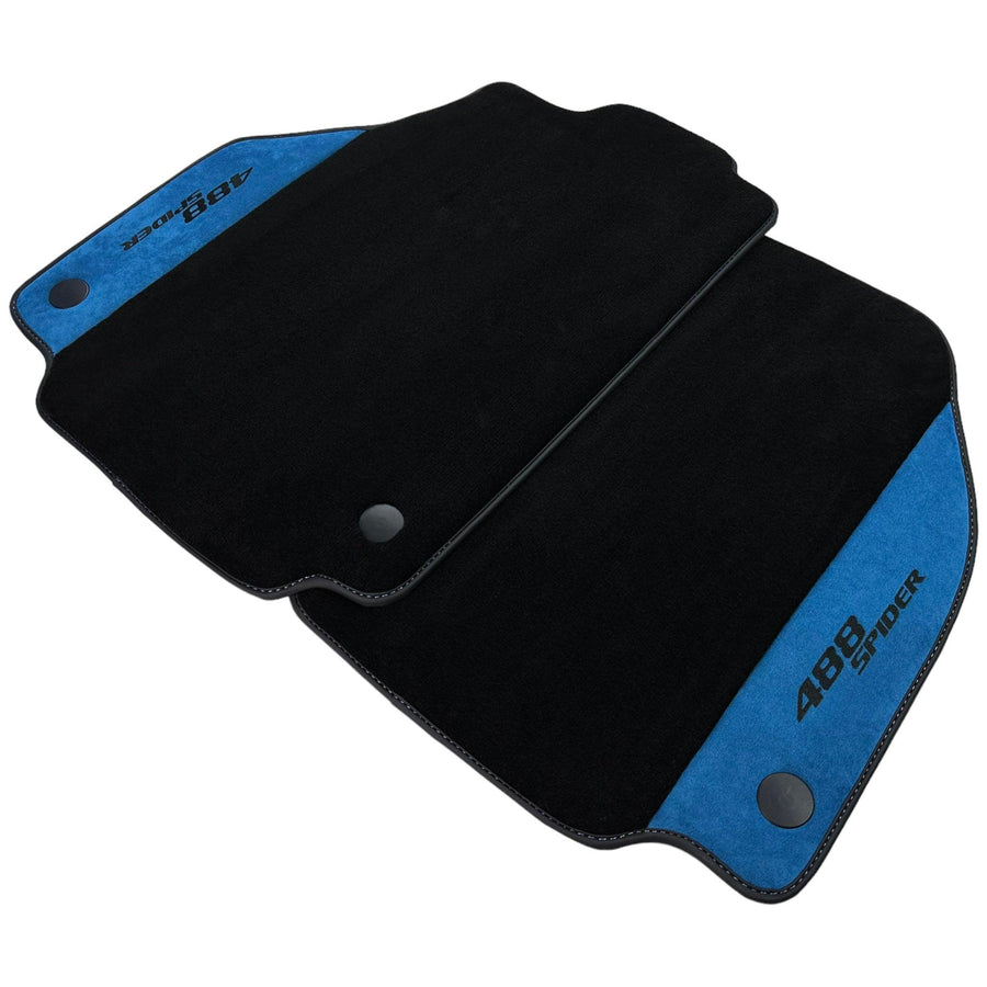 Black Floor Mats For Ferrari 488 Spider 2015-2022 With Blue Alcantara Leather - AutoWin
