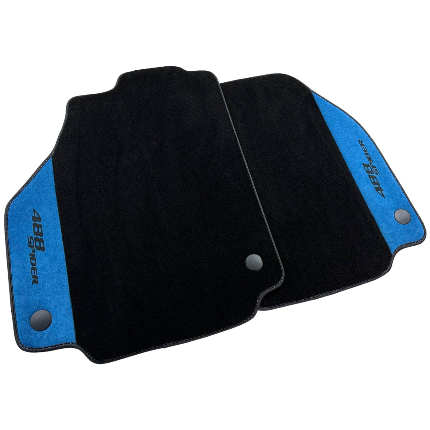 Black Floor Mats For Ferrari 488 Spider 2015-2022 With Blue Alcantara Leather - AutoWin