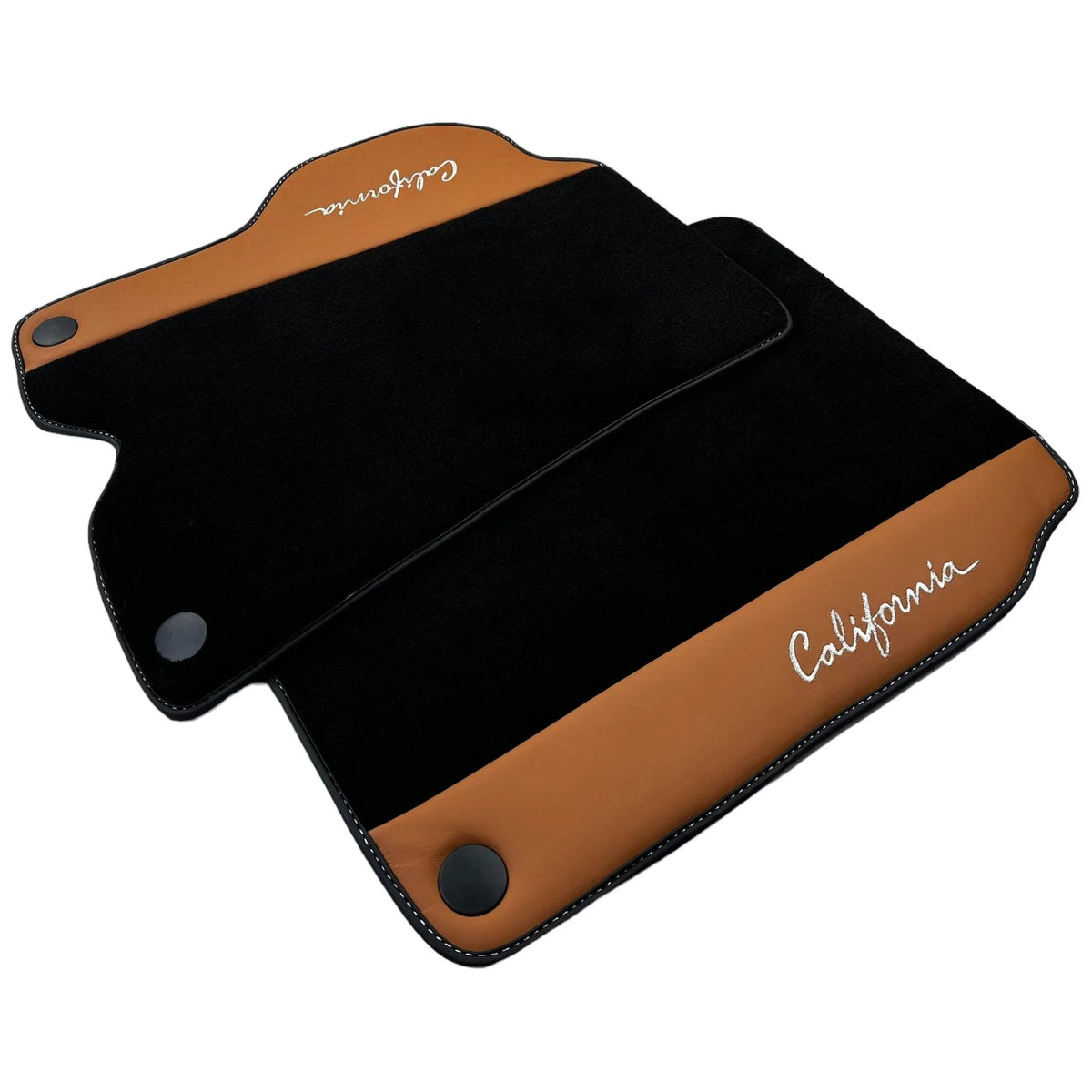 Black Floor Mats for Ferrari California (2008-2014) with Cuoio Nappa Leather - AutoWin