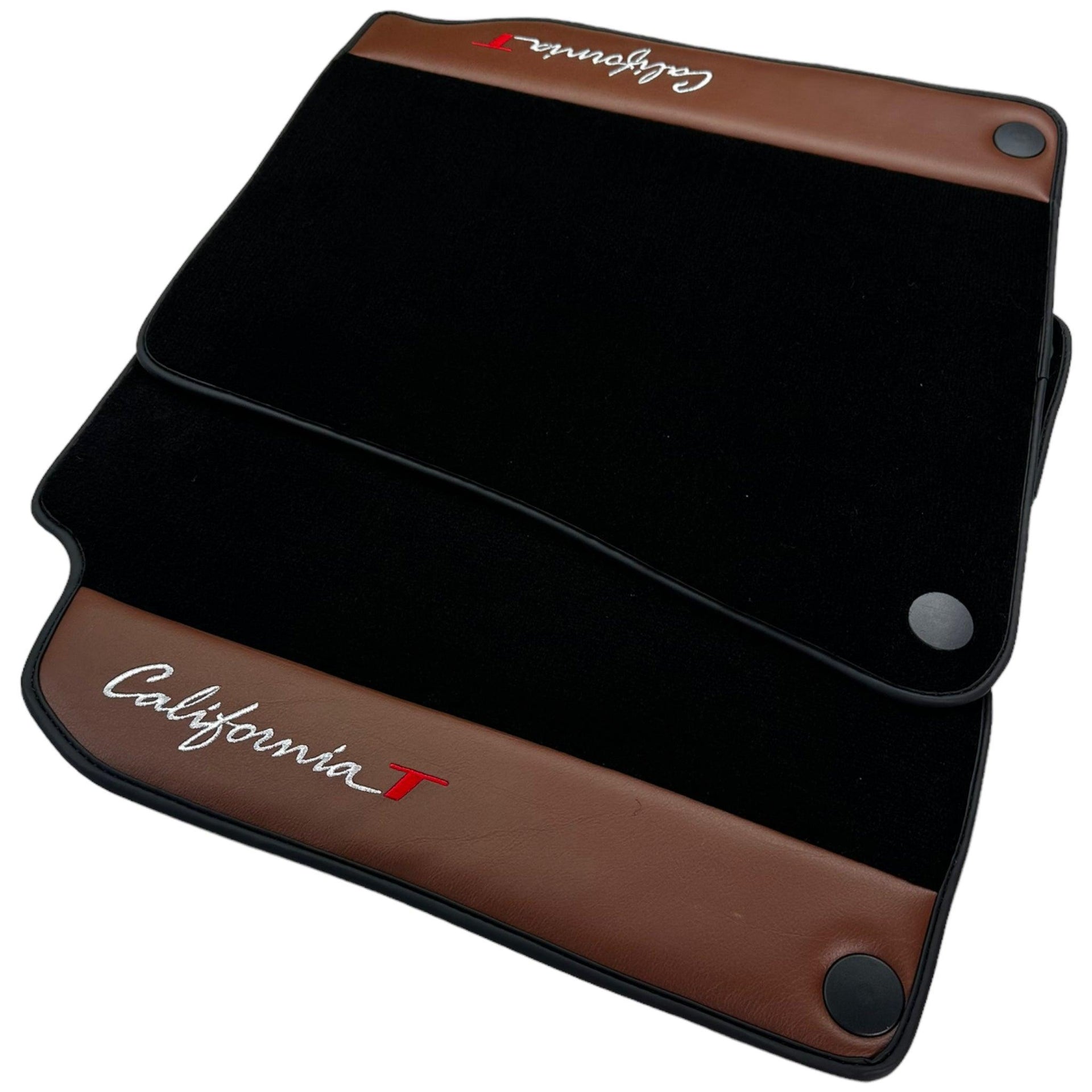 Black Floor Mats For Ferrari California T 2015–2018 with Brown Leather - AutoWin