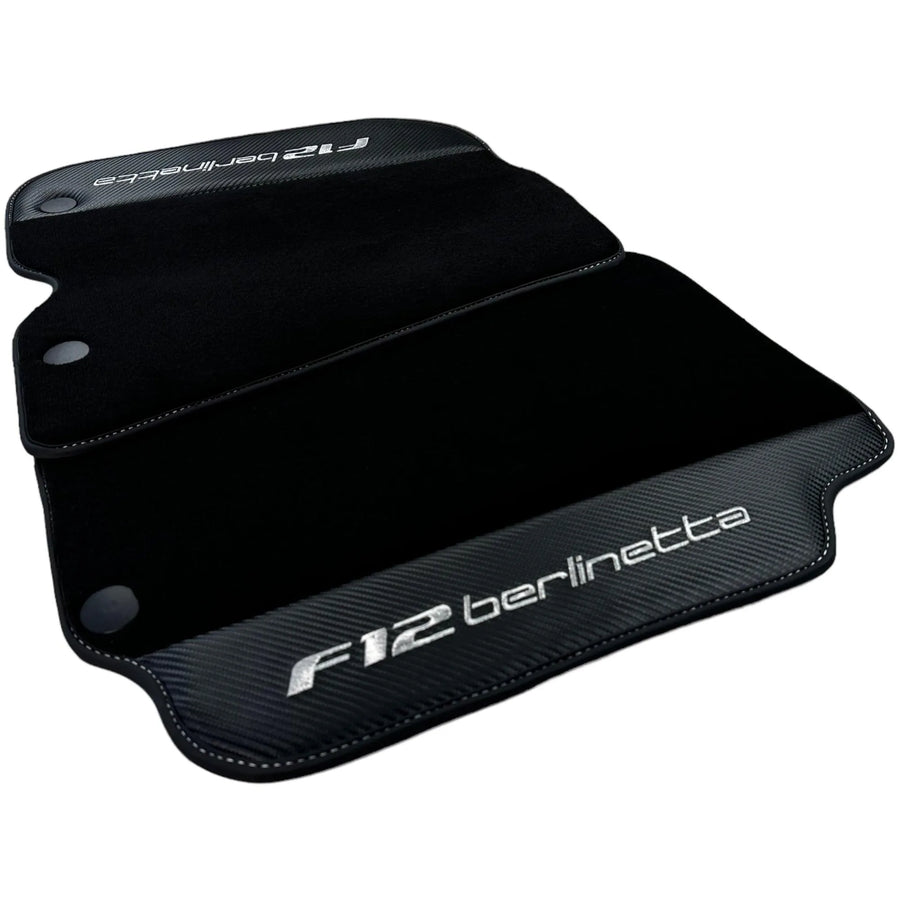 Black Floor Mats for Ferrari F12 Berlinetta (2012-2022) with Carbon Leather - AutoWin