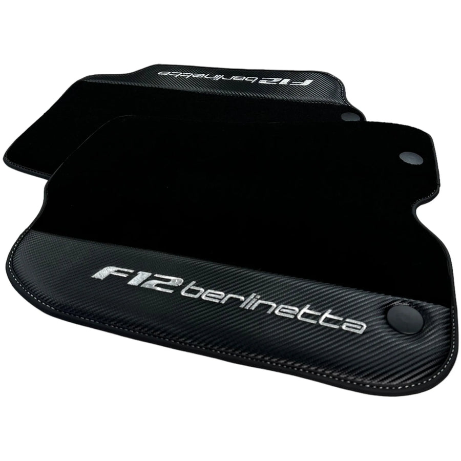 Black Floor Mats for Ferrari F12 Berlinetta (2012-2022) with Carbon Leather - AutoWin
