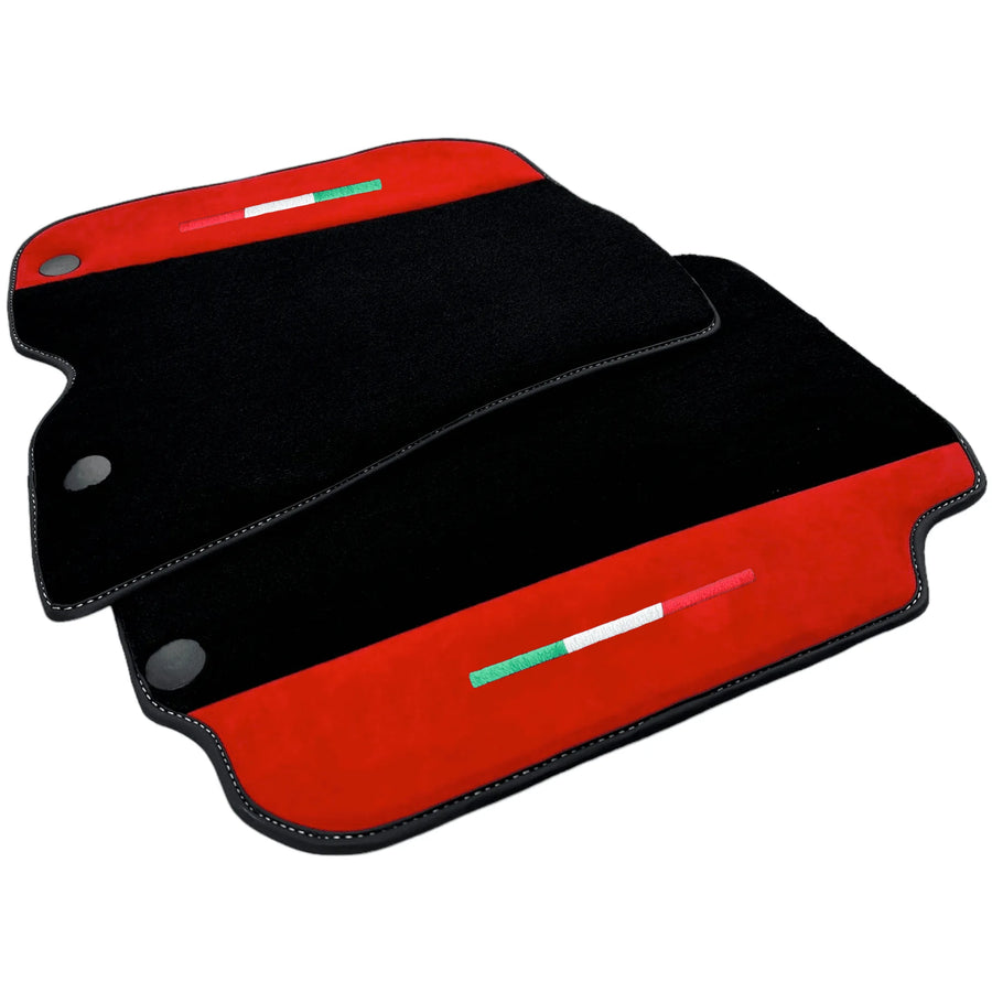 Black Floor Mats for Ferrari F12 Berlinetta (2012-2022) with Red Alcantara Leather - AutoWin