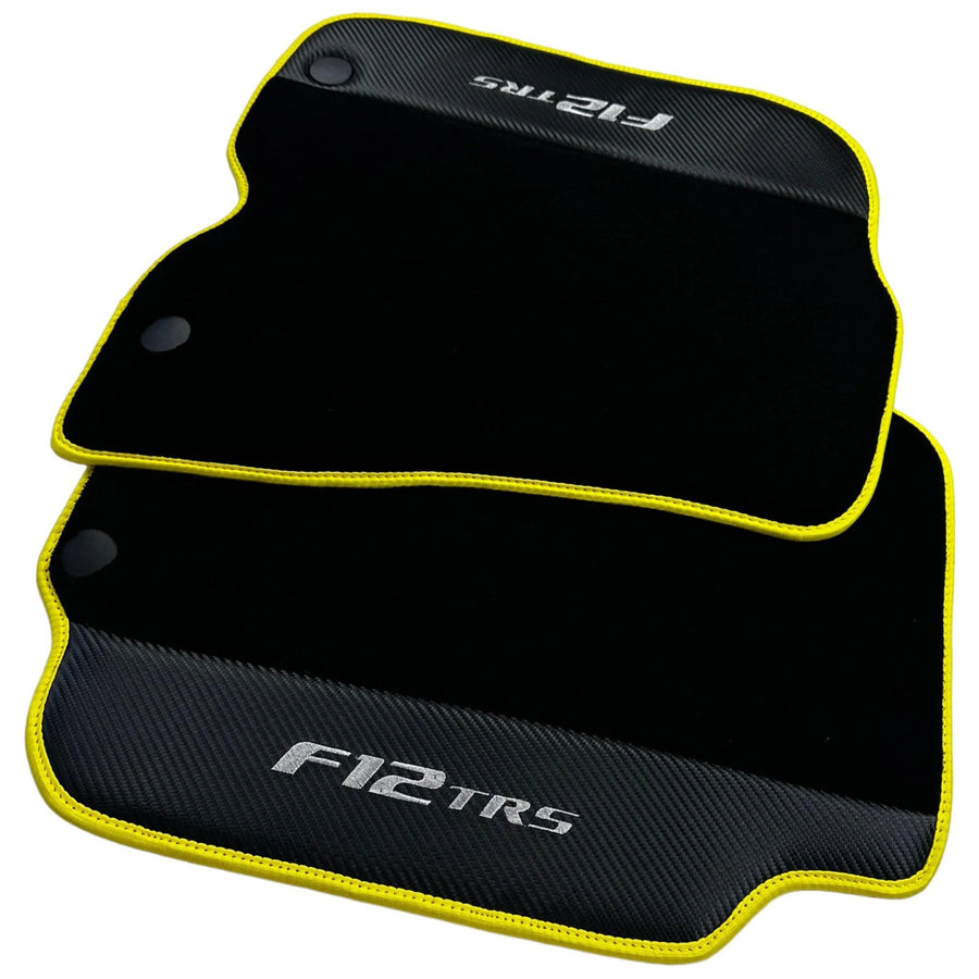 Black Floor Mats for Ferrari F12 TRS (2014) with Carbon Leather - AutoWin