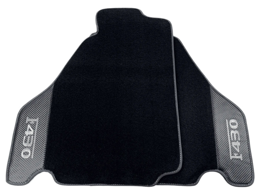 Black Floor Mats For Ferrari F430 2004-2009 With Carbon Fiber Leather - AutoWin