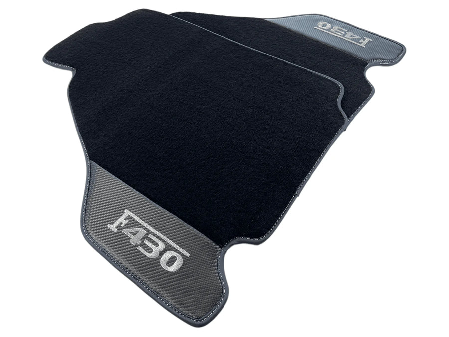 Black Floor Mats For Ferrari F430 2004-2009 With Carbon Fiber Leather - AutoWin