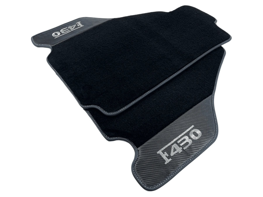 Black Floor Mats For Ferrari F430 2004-2009 With Carbon Fiber Leather - AutoWin