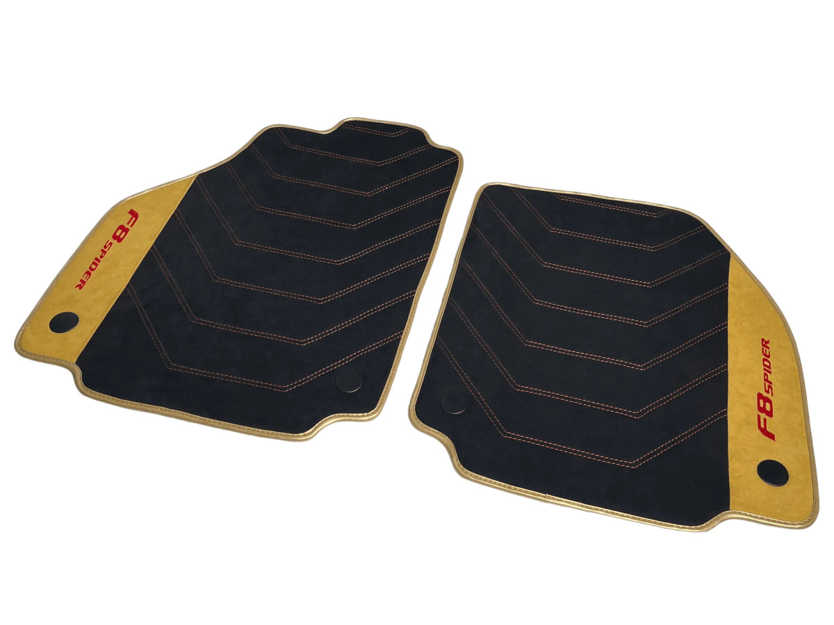 Black Floor Mats For Ferrari F8 Spider 2019-2022 With Tan Alcantara Leather - AutoWin
