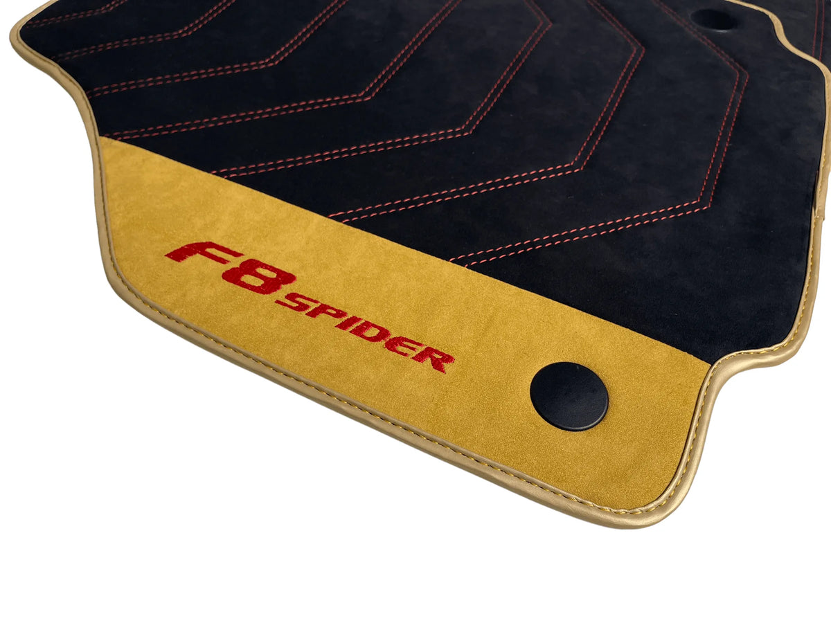 Black Floor Mats For Ferrari F8 Spider 2019-2022 With Tan Alcantara Leather - AutoWin