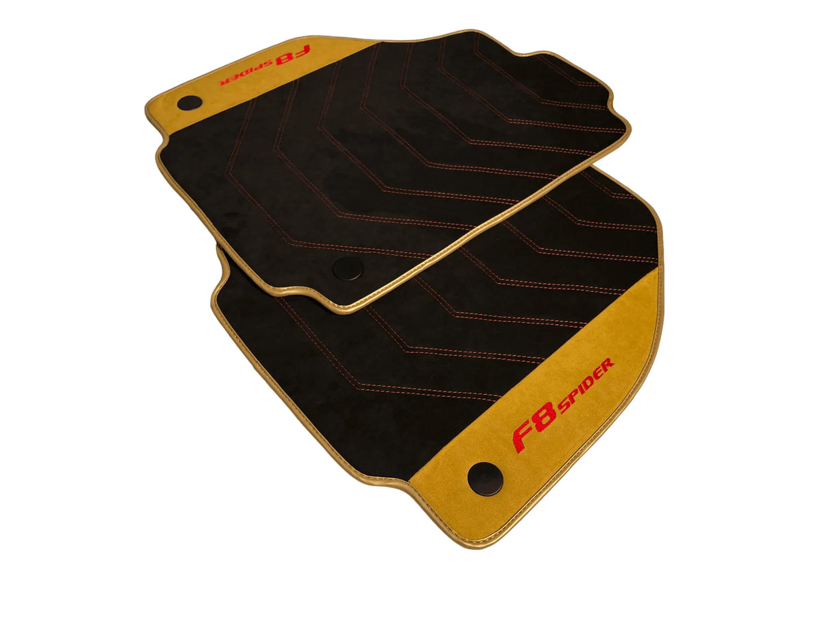 Black Floor Mats For Ferrari F8 Spider 2019-2022 With Tan Alcantara Leather - AutoWin