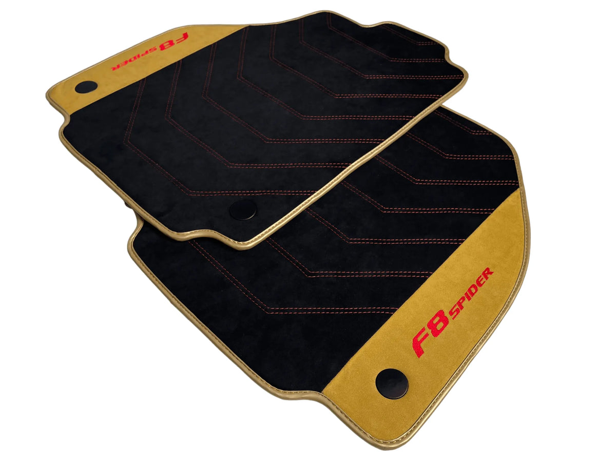 Black Floor Mats For Ferrari F8 Spider 2019-2022 With Tan Alcantara Leather - AutoWin