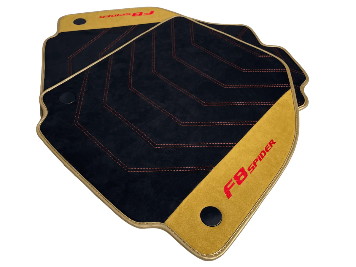 Black Floor Mats For Ferrari F8 Spider 2019-2022 With Tan Alcantara Leather - AutoWin