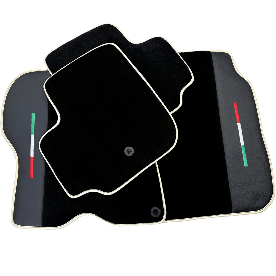 Black Floor Mats For Ferrari GTC4 Lusso (2016-2023) with Leather | Beige Trim - AutoWin