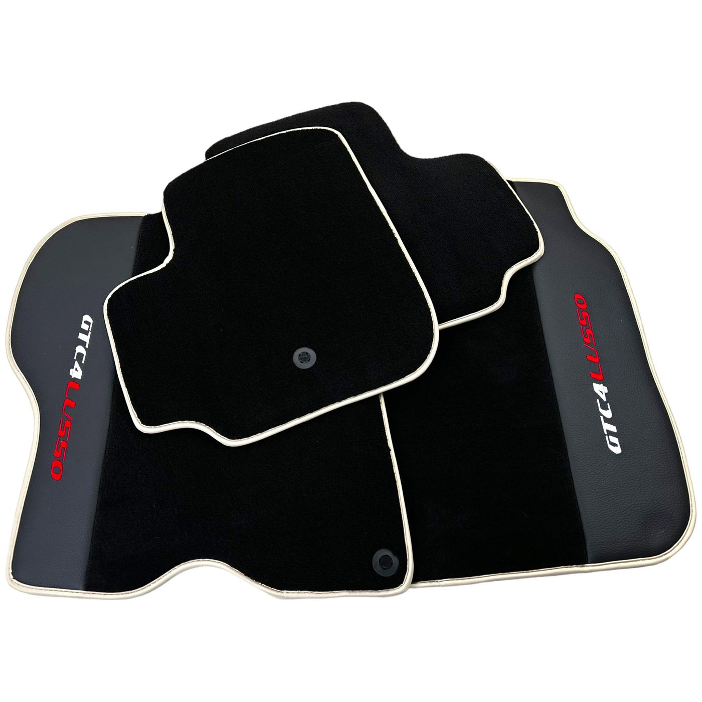 Black Floor Mats For Ferrari GTC4 Lusso (2016-2023) with Leather | Beige Trim - AutoWin