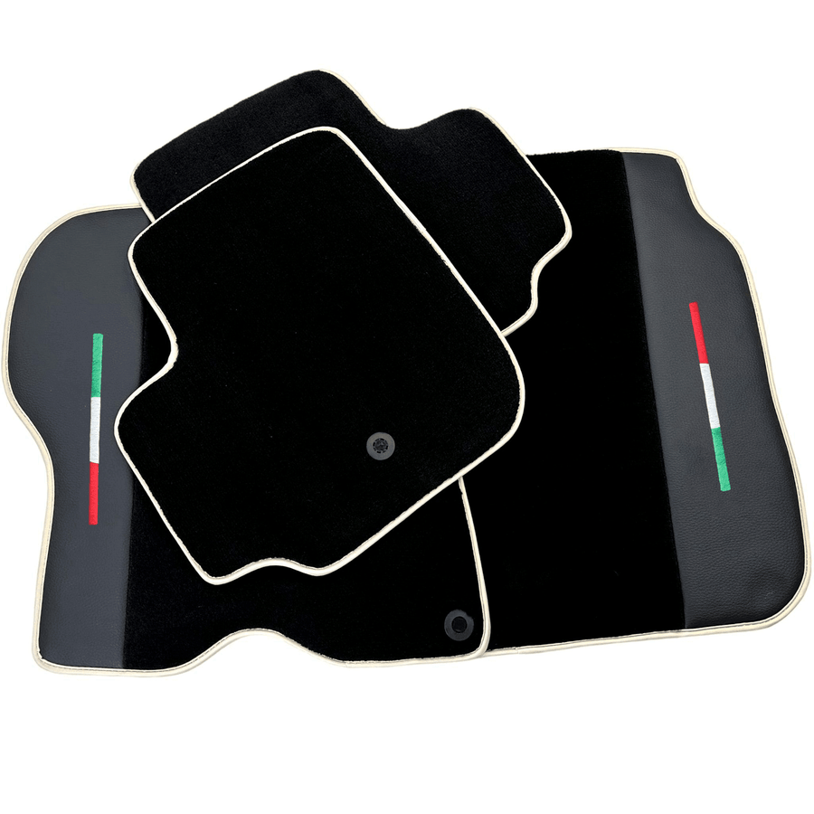 Black Floor Mats For Ferrari GTC4 Lusso (2016-2023) with Leather | Beige Trim - AutoWin