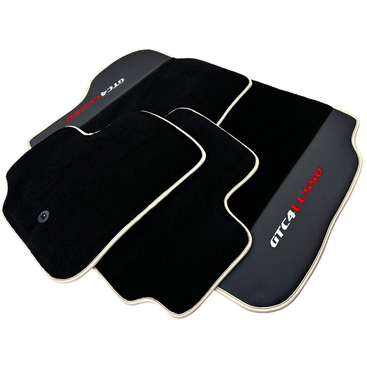 Black Floor Mats For Ferrari GTC4 Lusso (2016-2023) with Leather | Beige Trim - AutoWin