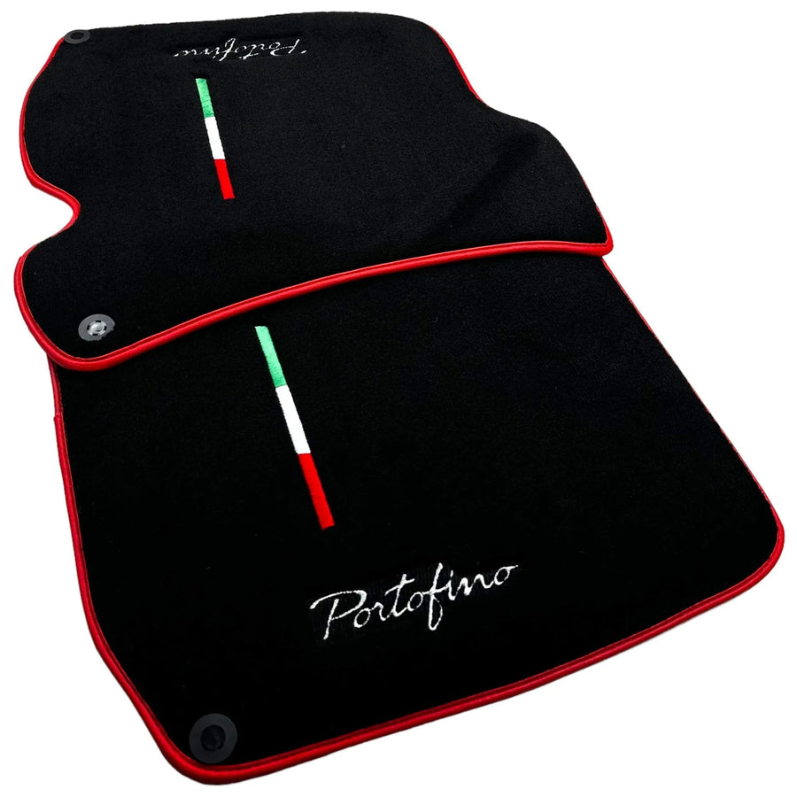 Black Floor Mats for Ferrari Portofino (2018-2023) Italian Edition with Red Trim - AutoWin