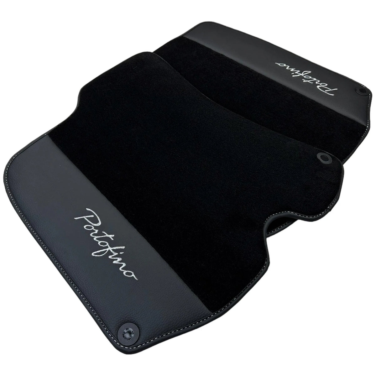 Black Floor Mats For Ferrari Portofino (2018-2023) With Leather - AutoWin