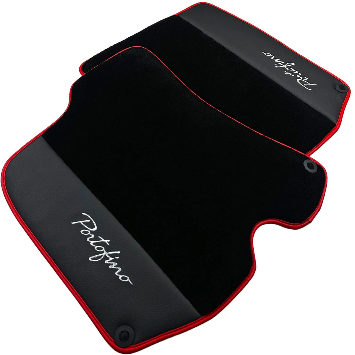 Black Floor Mats For Ferrari Portofino (2018-2023) With Leather and Red Trim - AutoWin