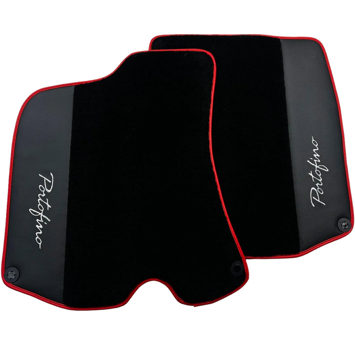Black Floor Mats For Ferrari Portofino (2018-2023) With Leather and Red Trim - AutoWin