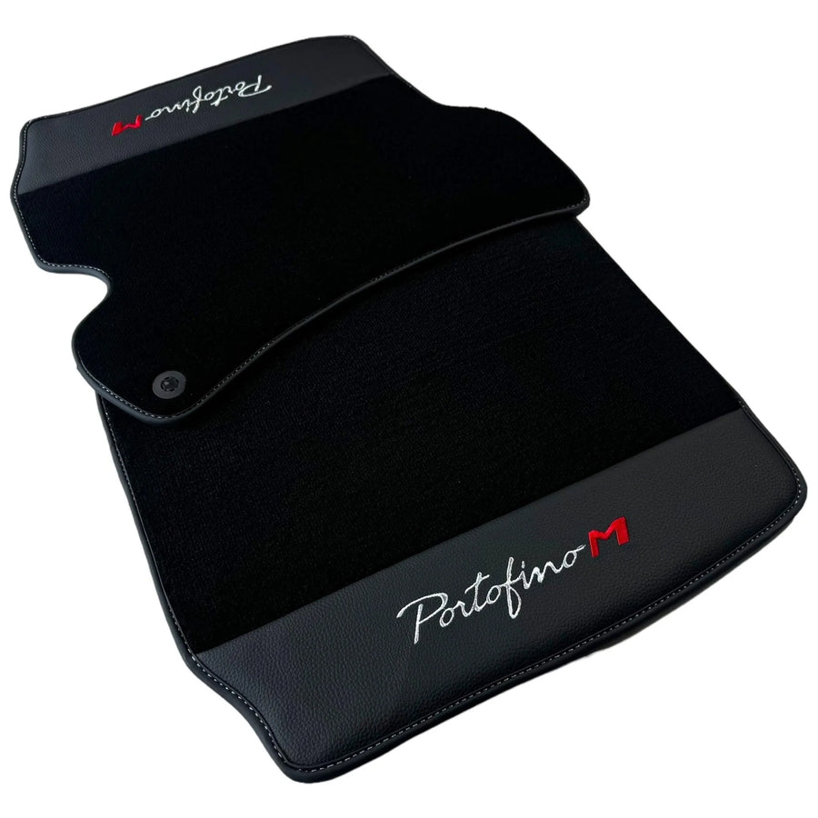 Black Floor Mats for Ferrari Portofino M (2018-2023) with Leather - AutoWin