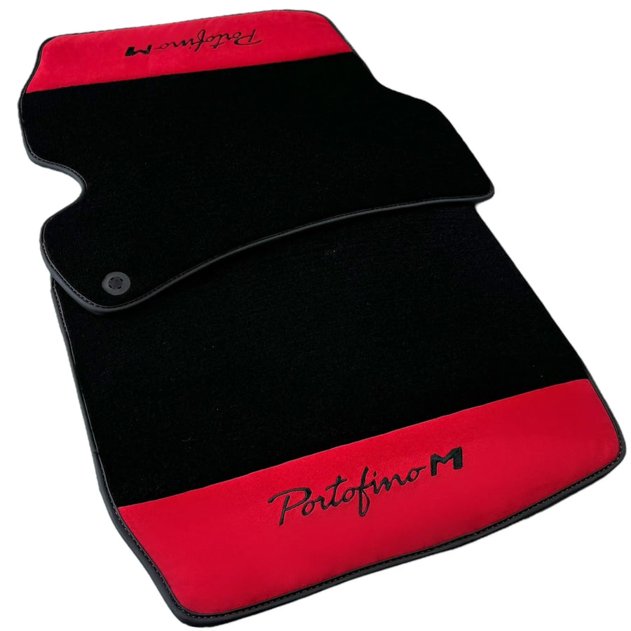 Black Floor Mats for Ferrari Portofino M (2018-2023) with Red Alcantara Leather - AutoWin
