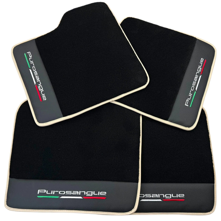 Black Floor Mats for Ferrari Purosangue with Leather and Beige Trim | Italian Edition - AutoWin