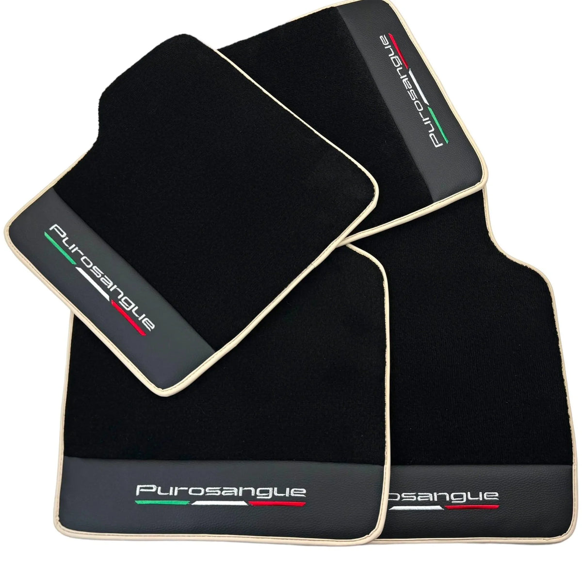 Black Floor Mats for Ferrari Purosangue with Leather and Beige Trim | Italian Edition - AutoWin