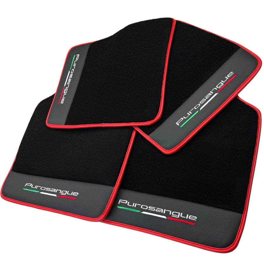 Black Floor Mats for Ferrari Purosangue with Leather and Red Trim | Italian Edition - AutoWin