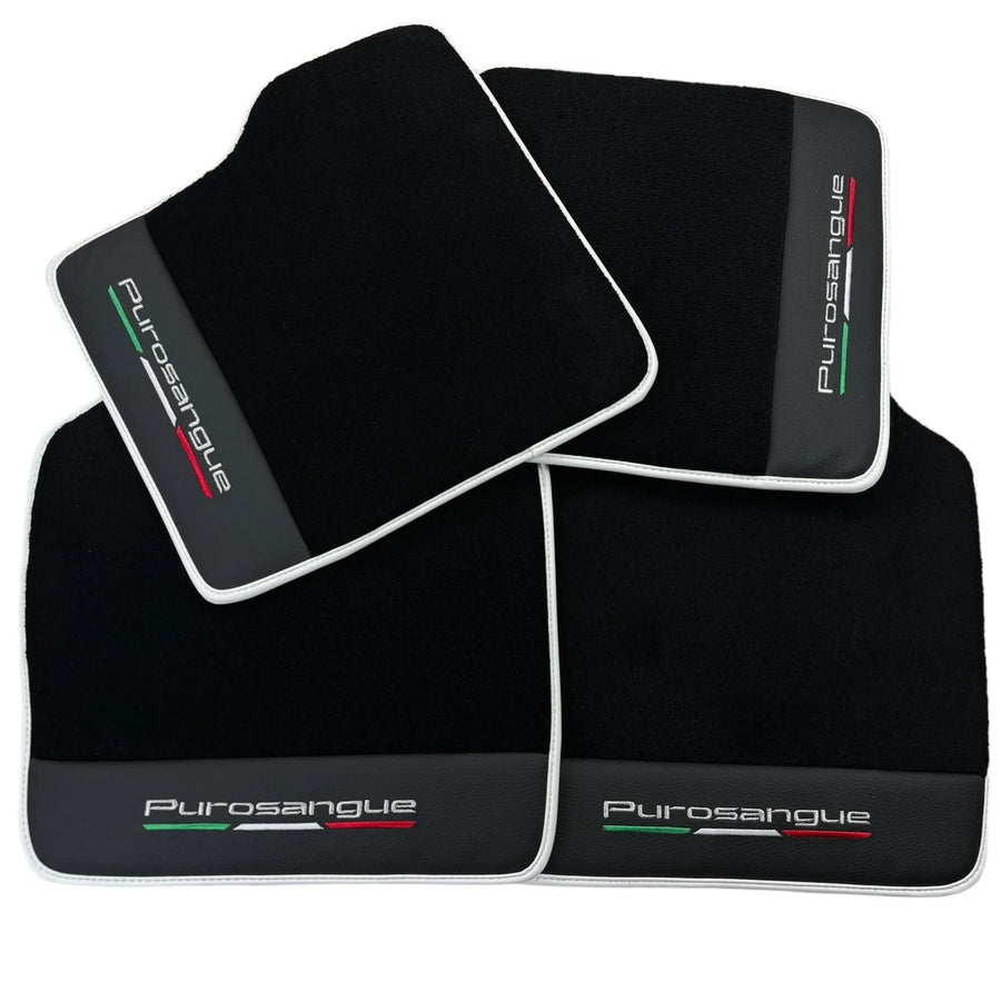 Black Floor Mats for Ferrari Purosangue with Leather and White Trim | Italian Edition - AutoWin