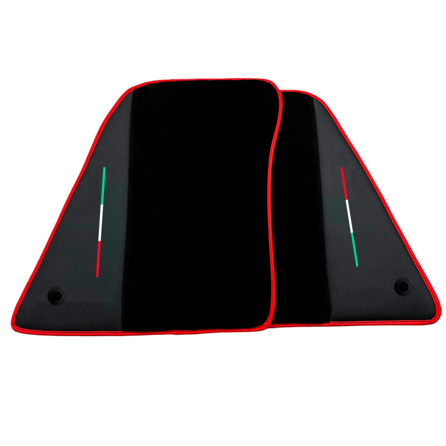 Black Floor Mats for Ferrari SF90 Stradale (2019-2024) with Leather and Red Trim - AutoWin