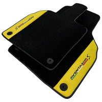 Black Floor Mats for Lamborghini Aventador S with Yellow Alcantara Leather - AutoWin