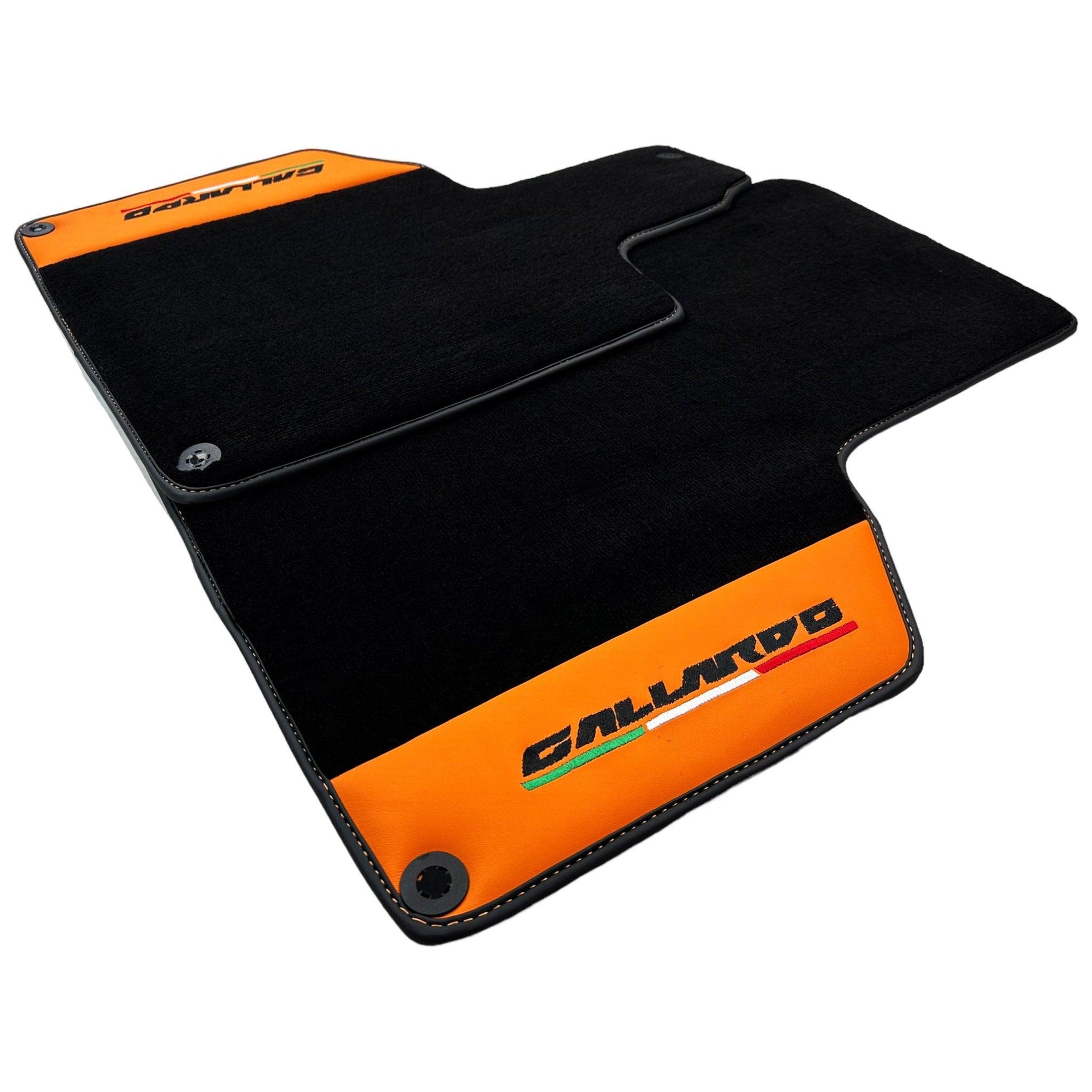 Black Floor Mats for Lamborghini Gallardo With Orange Arancia Leonis Nappa Leather - AutoWin