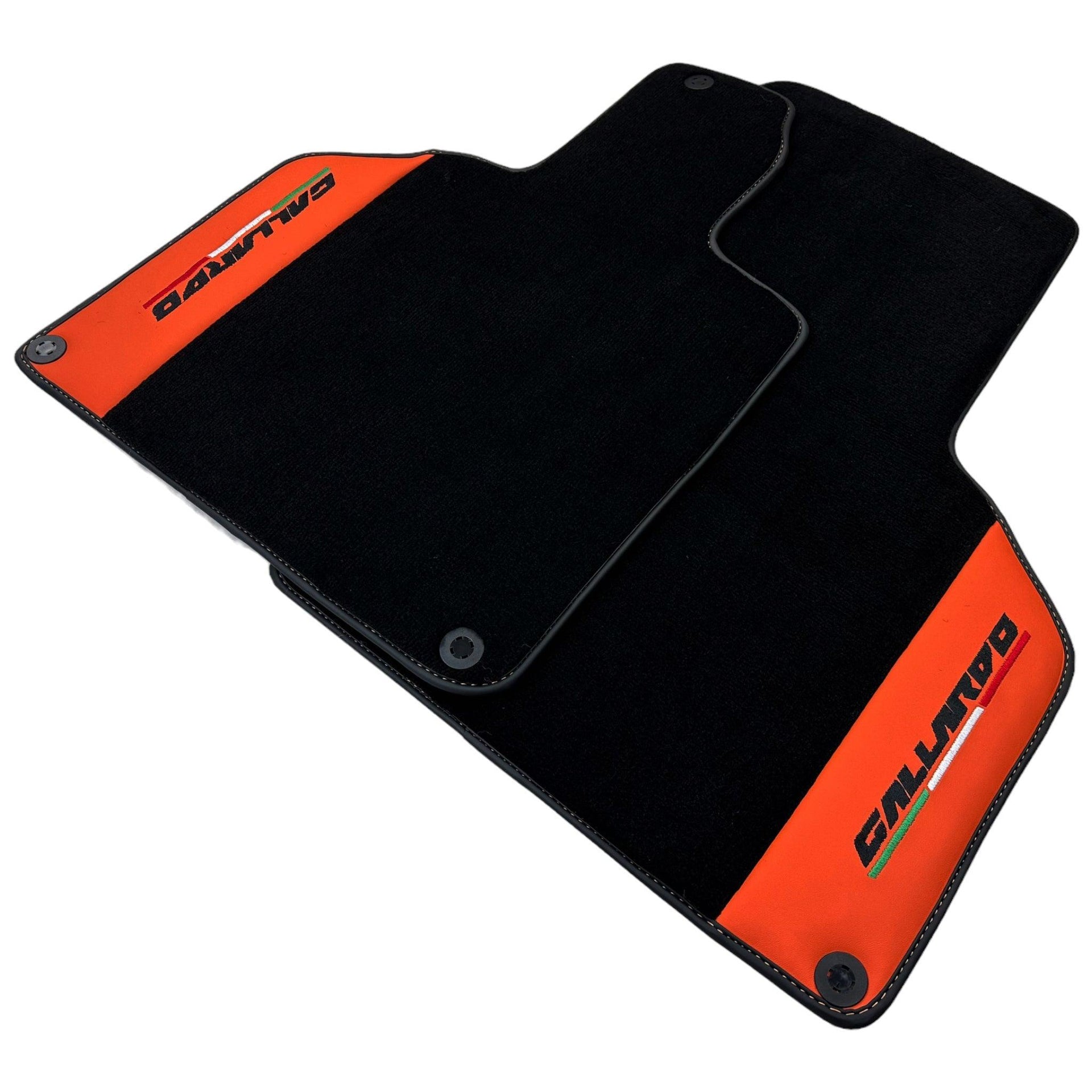 Black Floor Mats for Lamborghini Gallardo With Orange Arancia Mira Nappa Leather - AutoWin