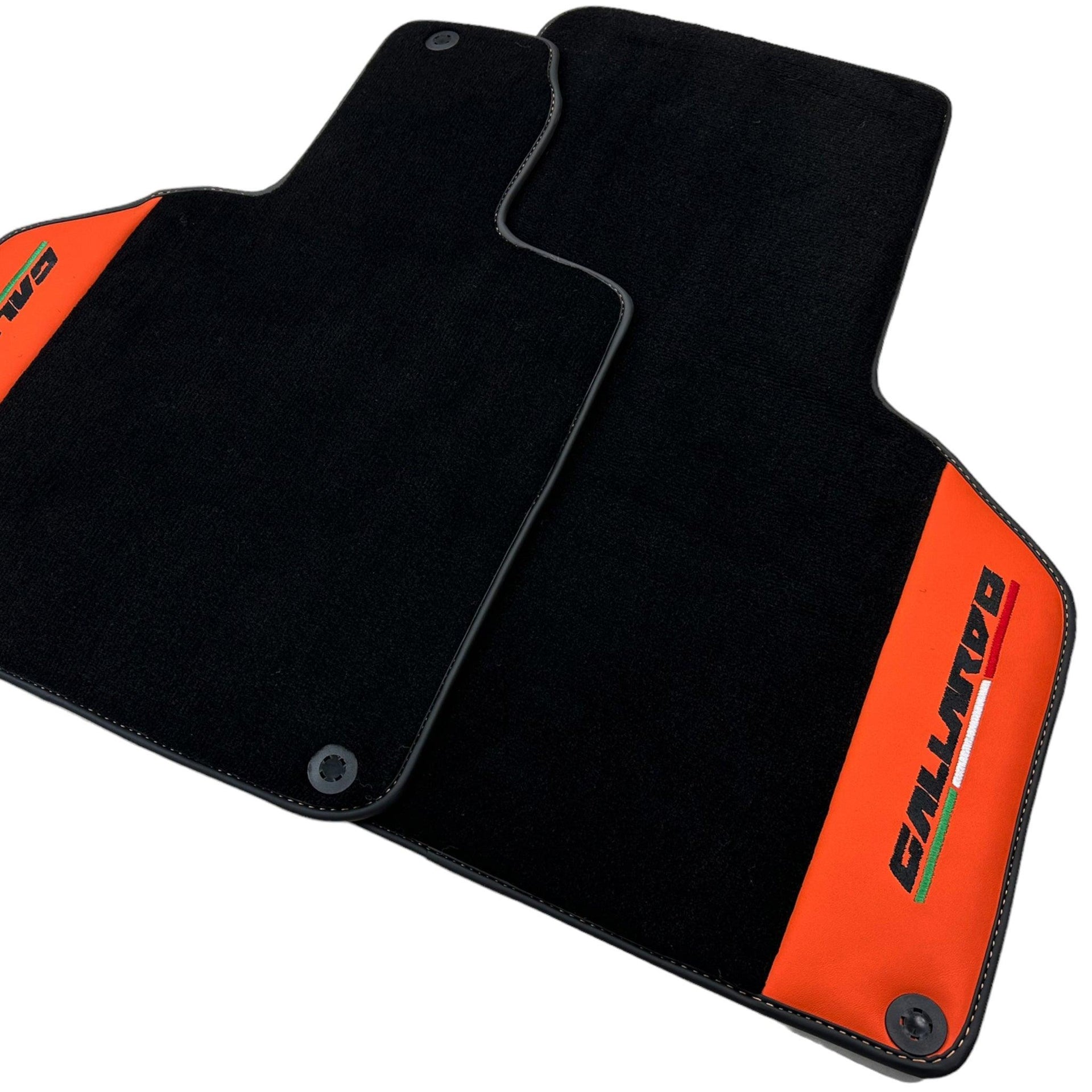 Black Floor Mats for Lamborghini Gallardo With Orange Arancia Mira Nappa Leather - AutoWin