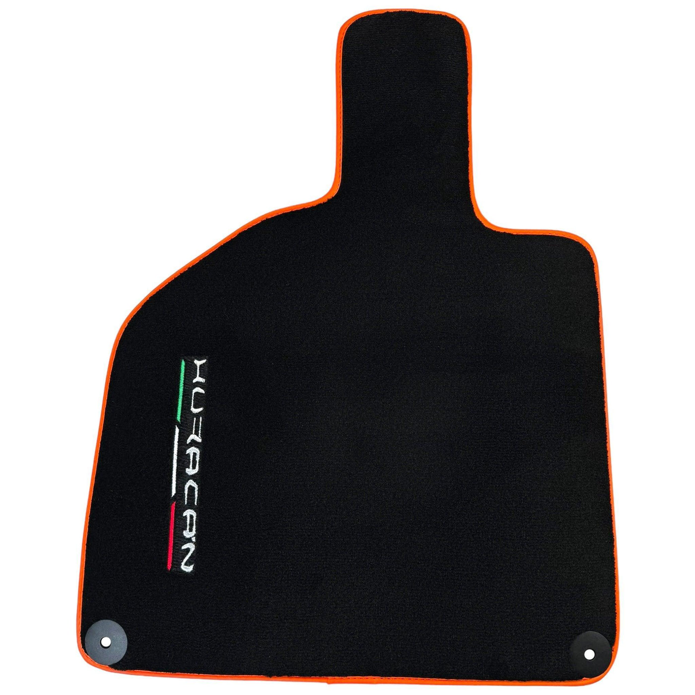 Black Floor Mats for Lamborghini Huracan (2014-2023) with Orange Leather Trim - AutoWin
