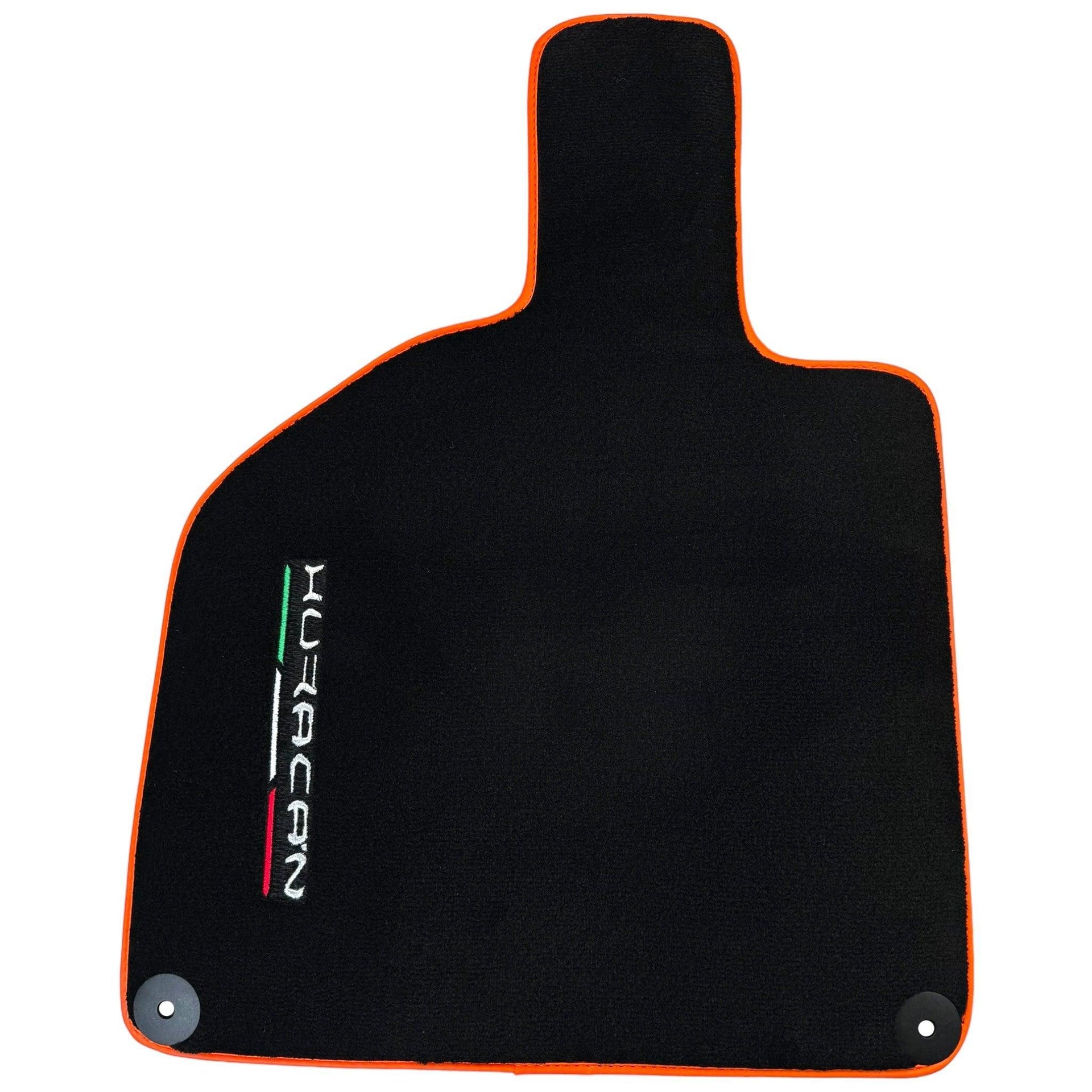 Black Floor Mats for Lamborghini Huracan (2014-2023) with Orange Leather Trim - AutoWin