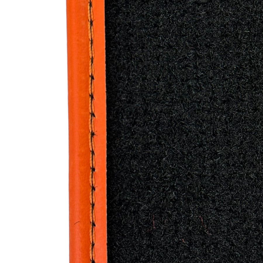 Black Floor Mats for Lamborghini Huracan (2014-2023) with Orange Leather Trim - AutoWin