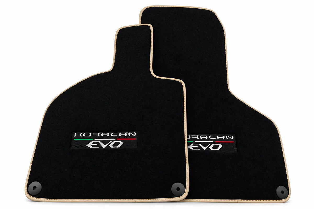 Black Floor Mats for Lamborghini Huracan EVO (2019-2024) with White Trim Beige trim