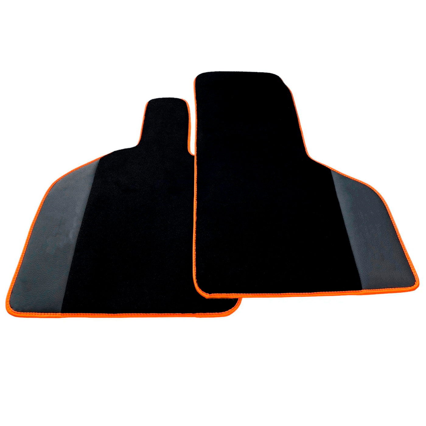 Custom Black Floor Mats for Lamborghini Huracan STO with Black Leather and Orange Trim