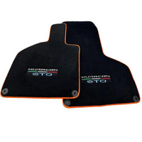 Black Floor Mats for Lamborghini Huracan STO with Orange Trim - AutoWin