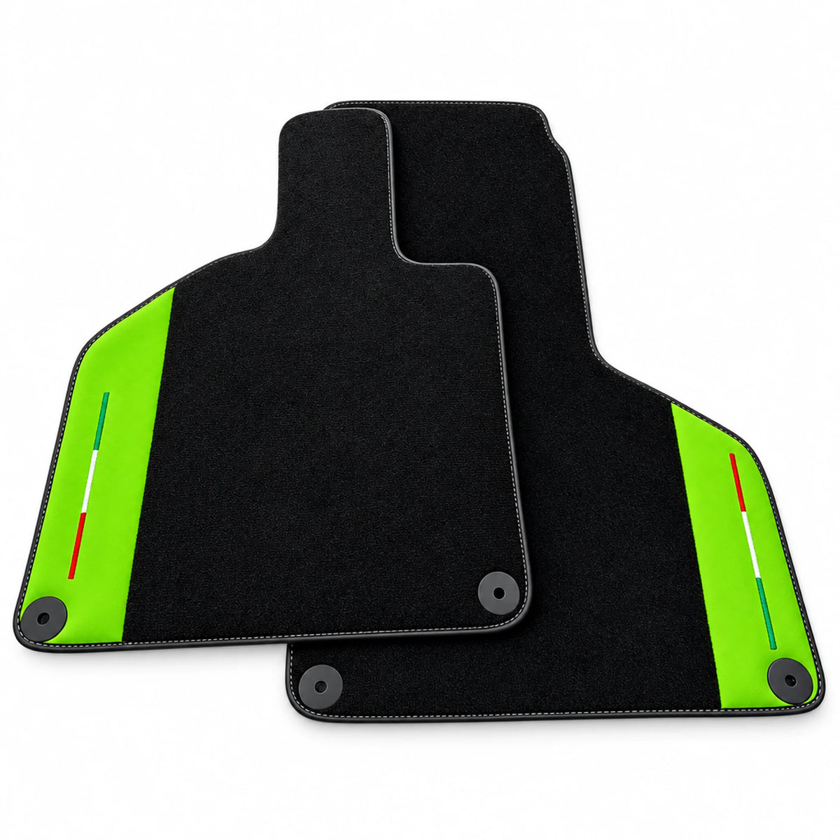 Black Floor Mats for Lamborghini Huracan with Green Leather and Italian Flague