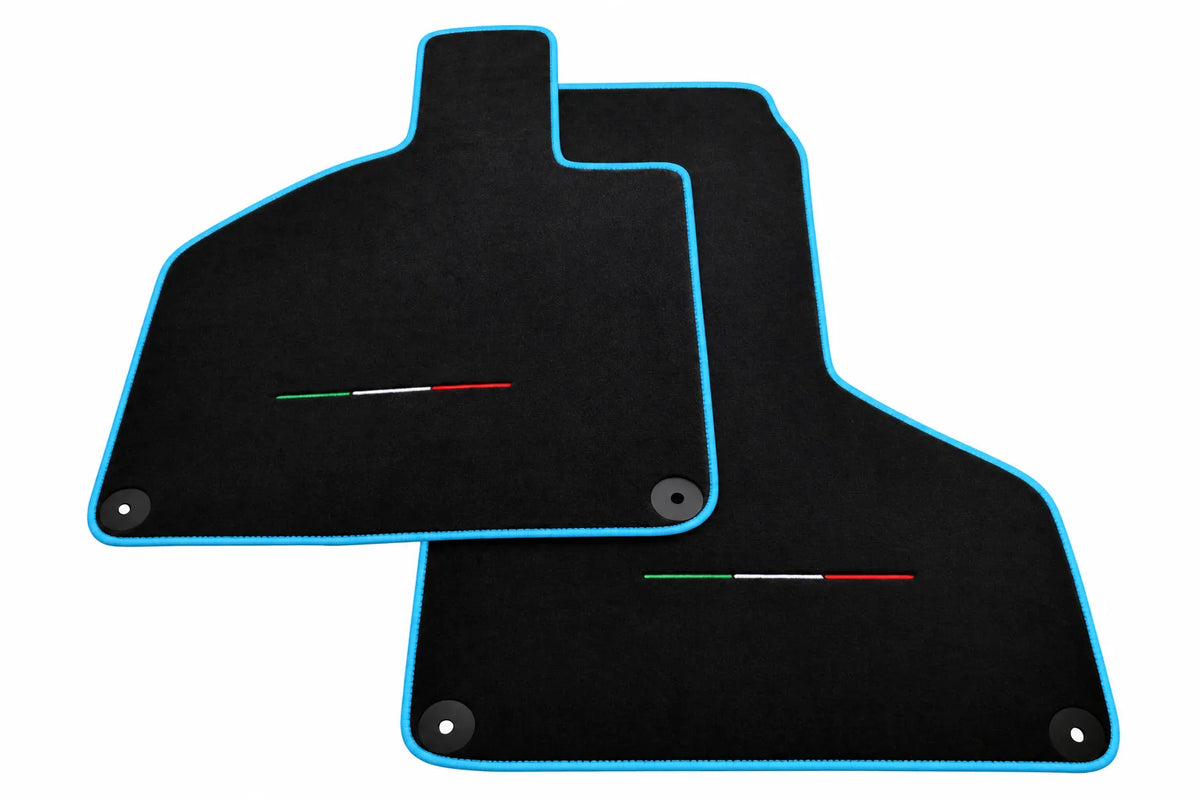 Black Floor Mats for Lamborghini Huracan with Italian Flag Light Blue trim