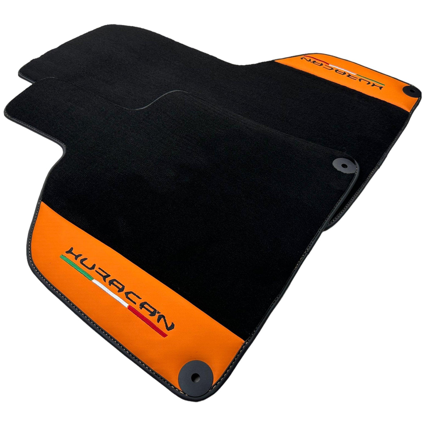 Black Floor Mats for Lamborghini Huracan With Orange (Arancia Leonis) Nappa Leather - AutoWin