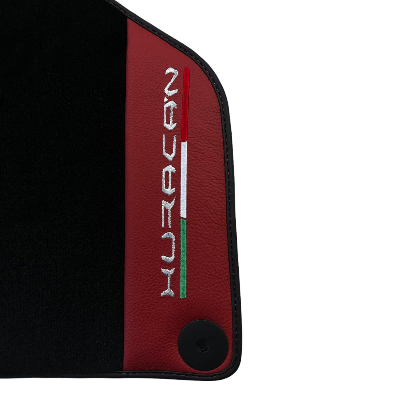 Black Floor Mats for Lamborghini Huracan With Red (Rosso Mysia) Leather - AutoWin
