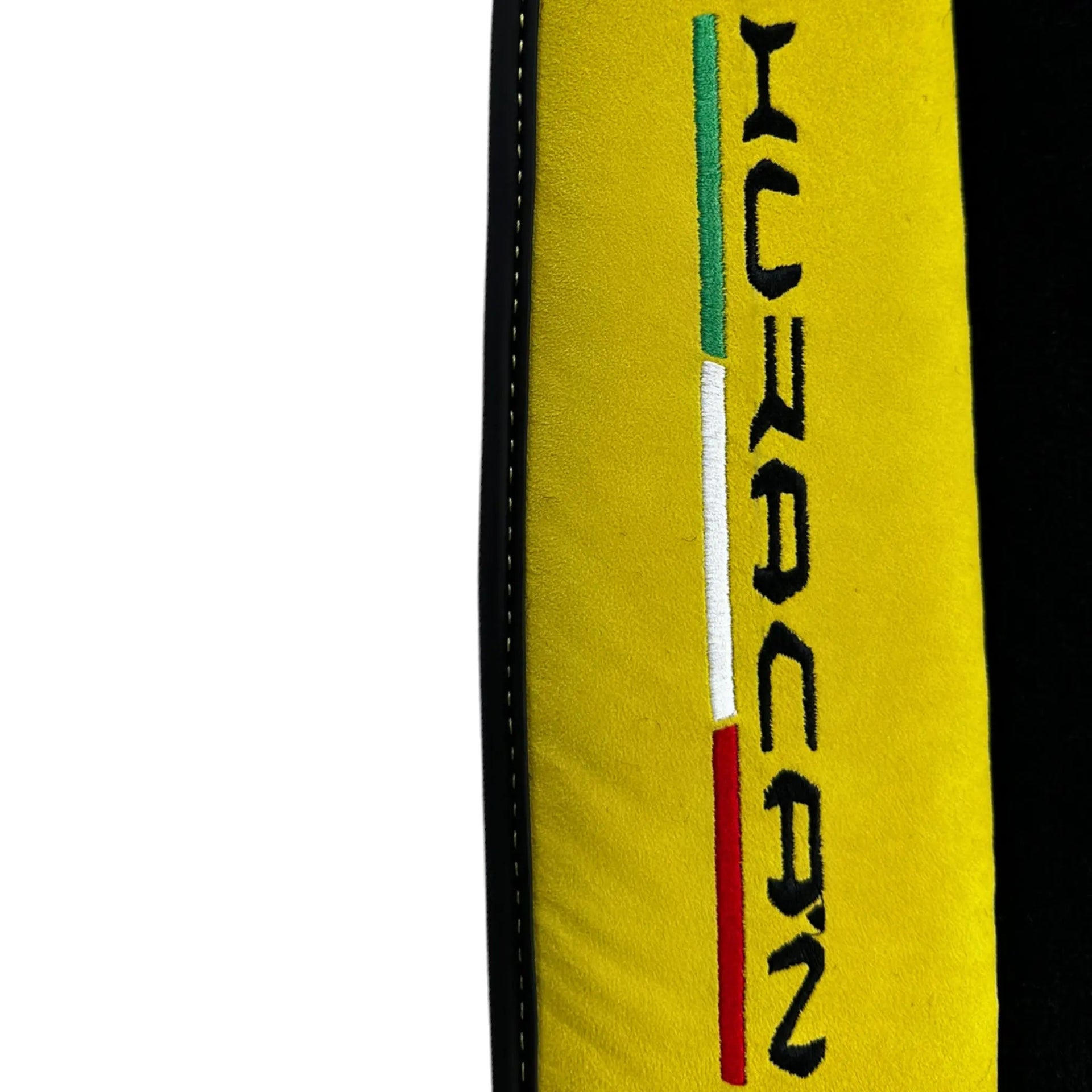 Black Floor Mats for Lamborghini Huracan with Yellow Alcantara Leather - AutoWin