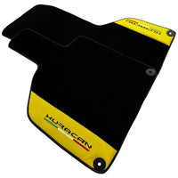 Black Floor Mats for Lamborghini Huracan with Yellow Alcantara Leather - AutoWin
