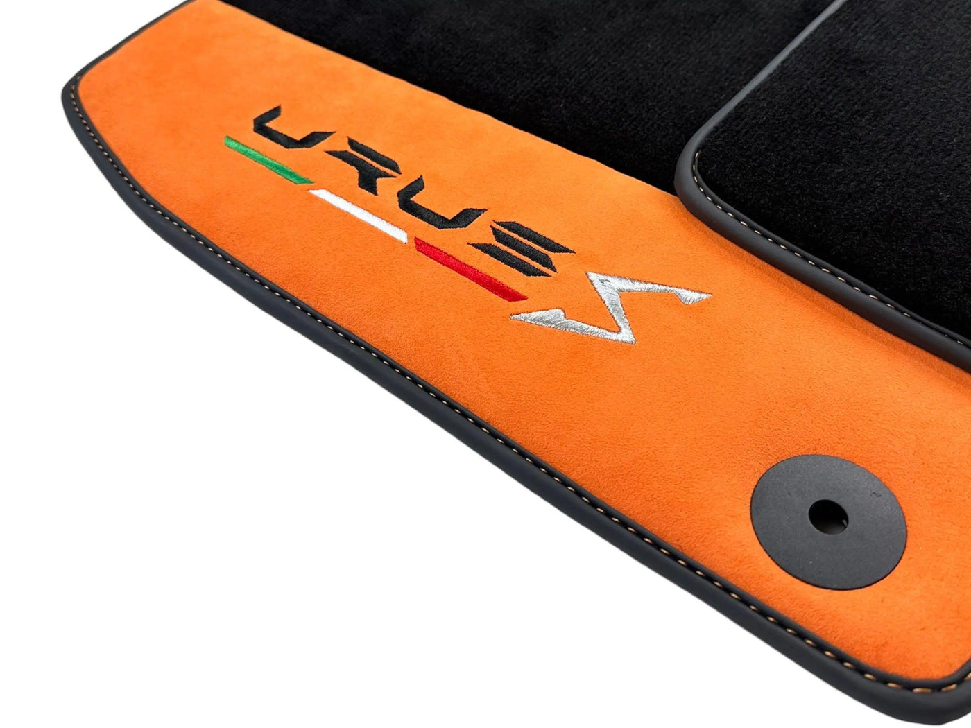 Black Floor Mats For Lamborghini Urus S With Orange Alcantara Leather - AutoWin